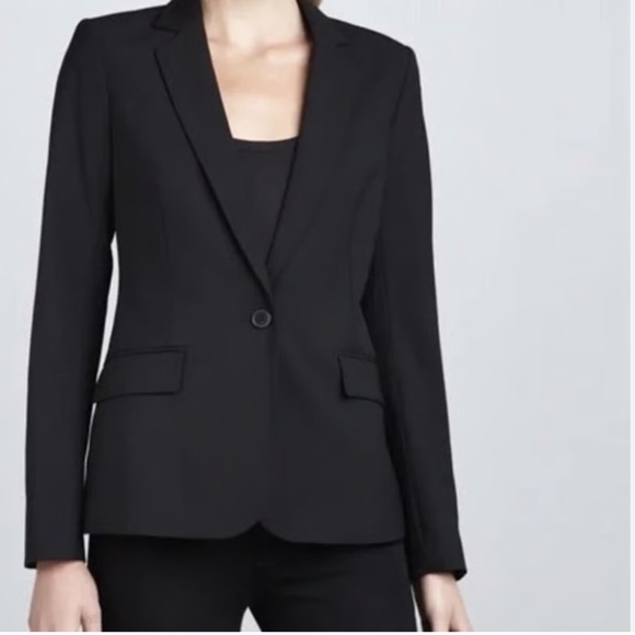 Theory ‘Gabrielle’ Textured Single Breasted Single Button Black Wool Blazer 8 - Picture 1 of 7
